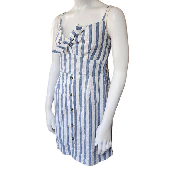 Derek Heart Blue & White Striped Spaghetti Strap Knot Front Dress (M) - Picture 1 of 5